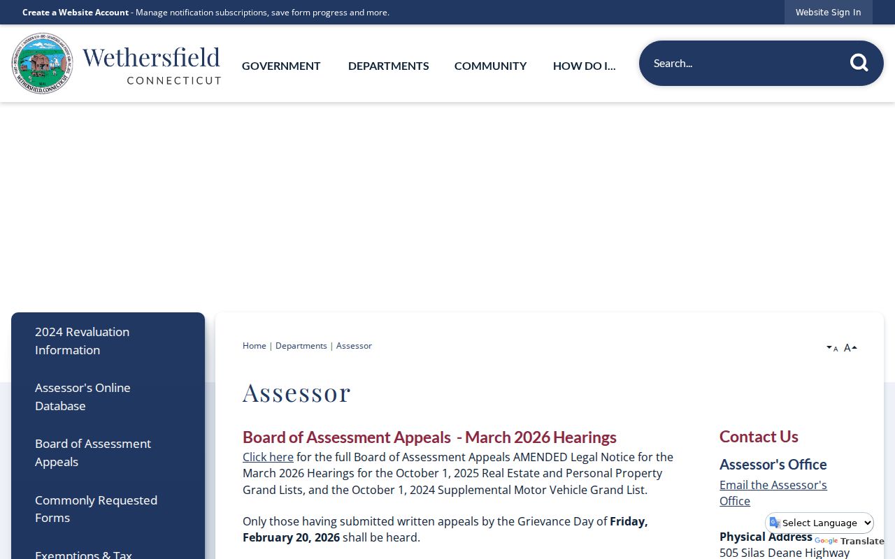 Wethersfield Assessor property information