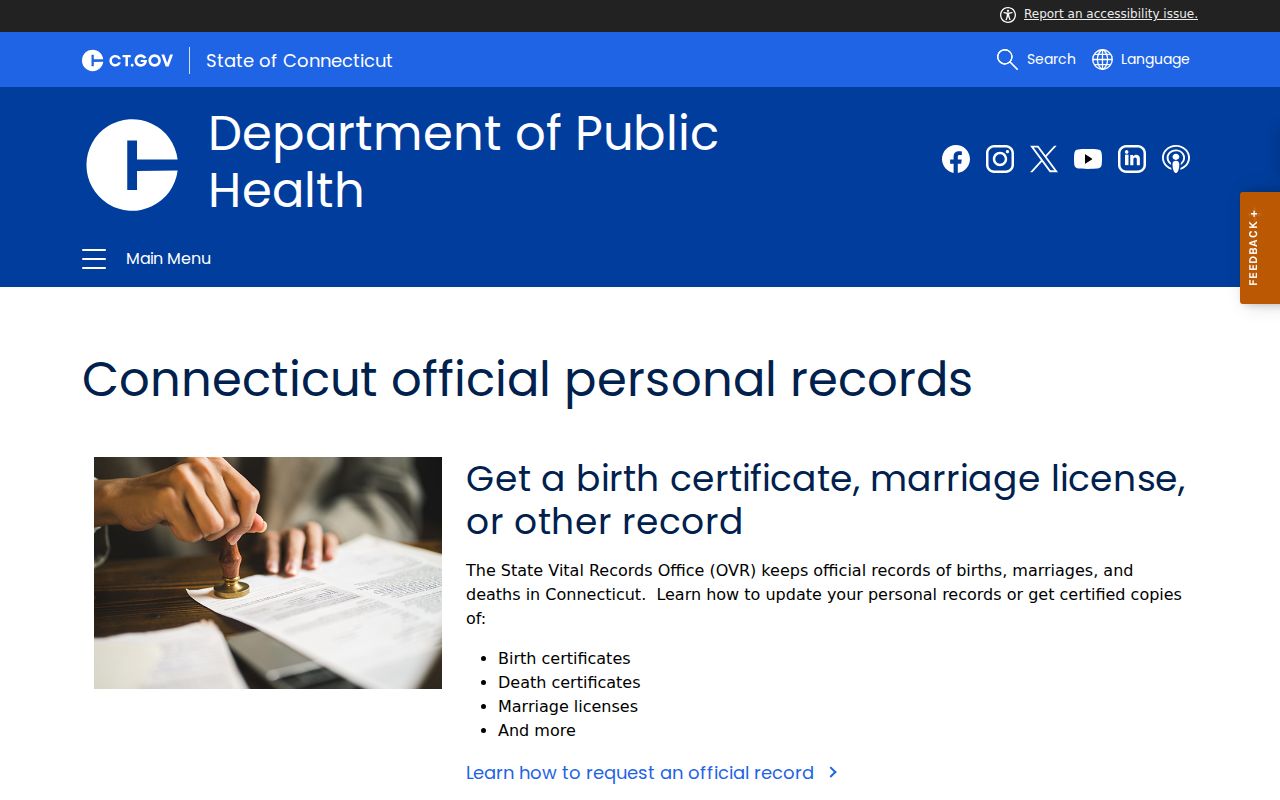 Connecticut vital records information for Wethersfield requests
