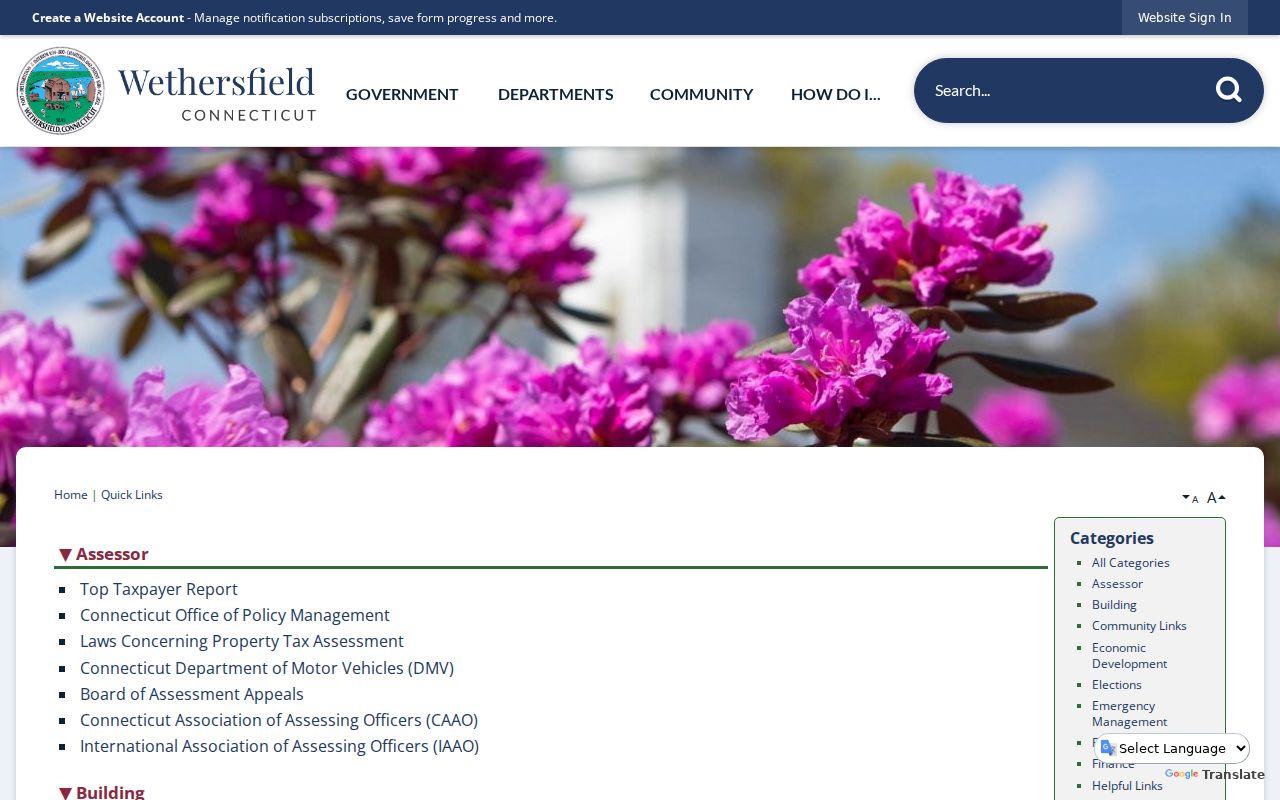Wethersfield municipal record links